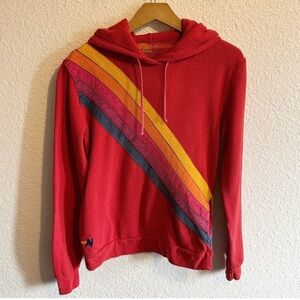 RARE Aviator Nation Rainbow Disco 5 Stripe Pullover Hoodie